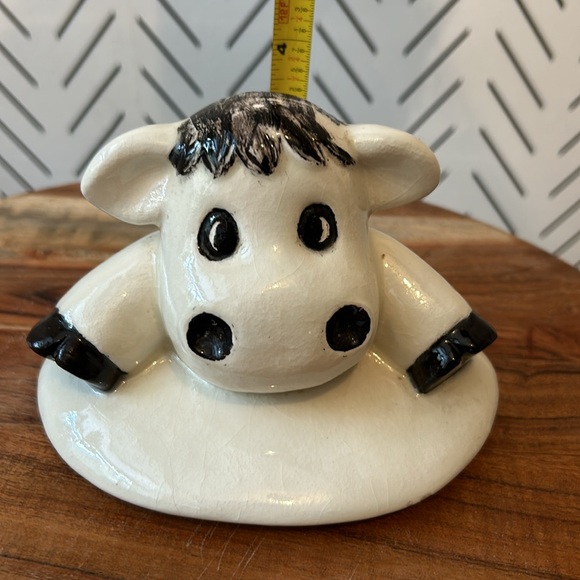 Vintage Cow Cookie Jar Yellow Burlap Sack Gunny Tow Country Kitchen Farmhouse - Picture 9 of 11